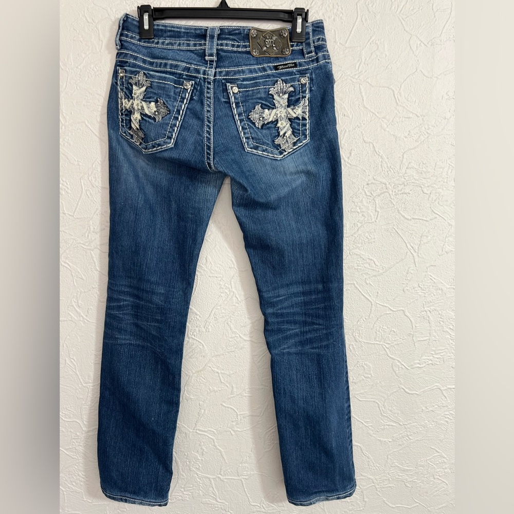 Miss Me JP5445T3 Women's 28 Dark Wash Embellished Stone Cross Straight Leg Jeans